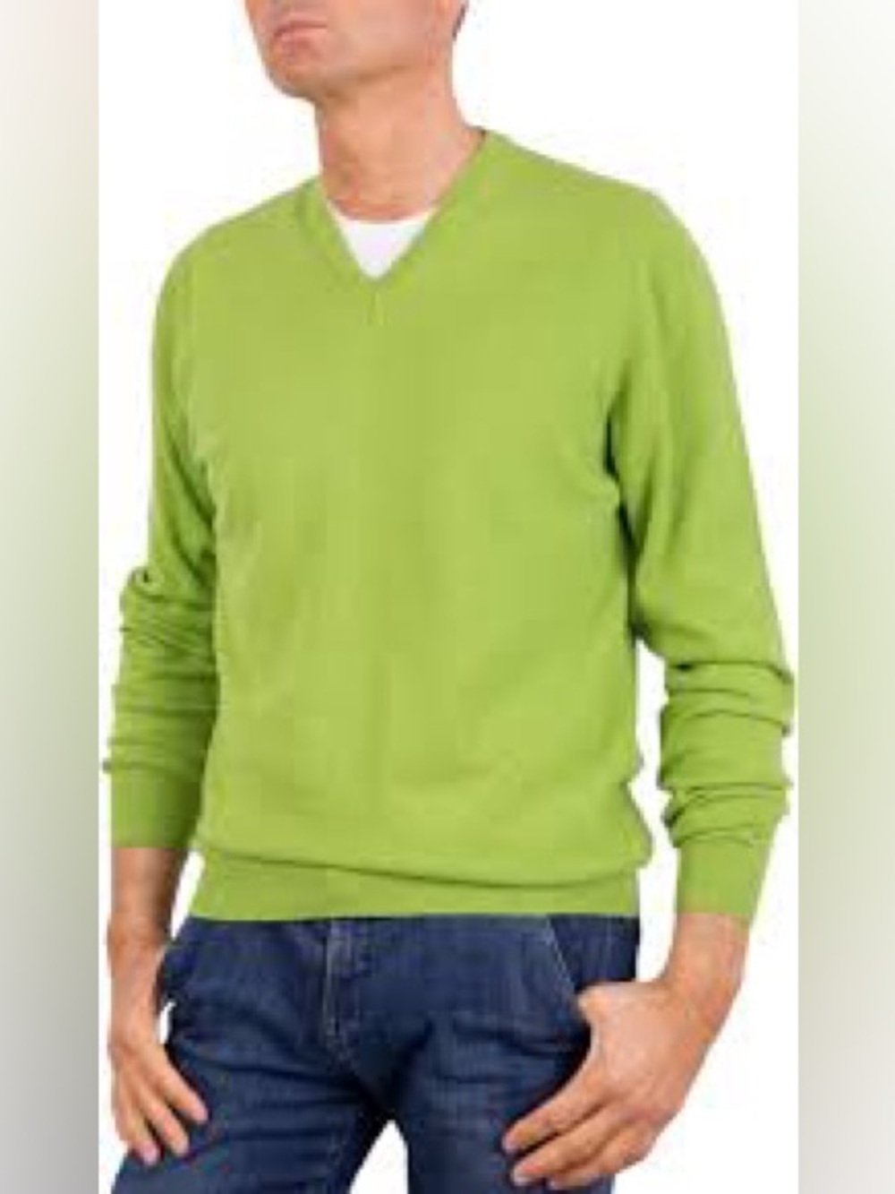 Martin + Osa Men's V-Neck Sweater in Bright Lime 100% cashmere